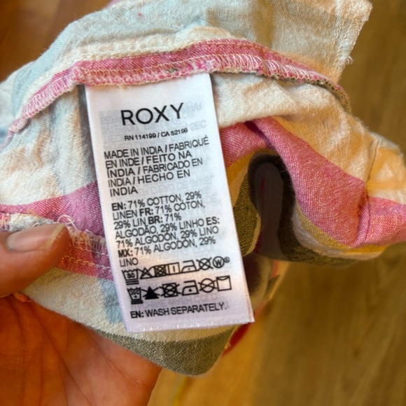 Roxy womens colorful striped shorts pockets pink green beachy linen cotton S - Picture 7 of 11